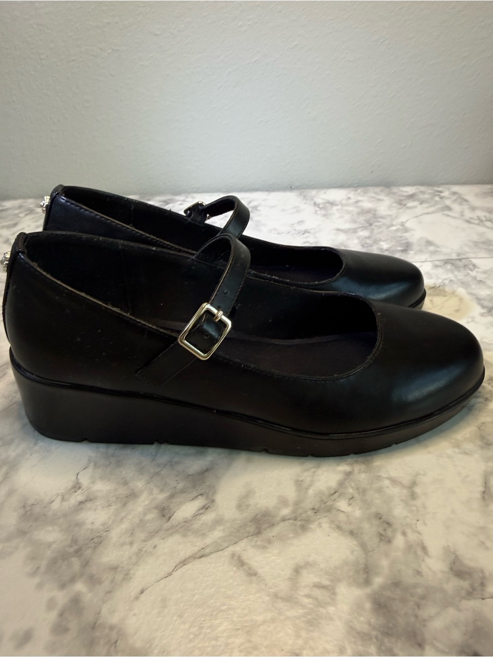 Anne Klein Classic Black Mary Jane Wedge Flats - Women's Comfort Shoes Sz 7 1/2